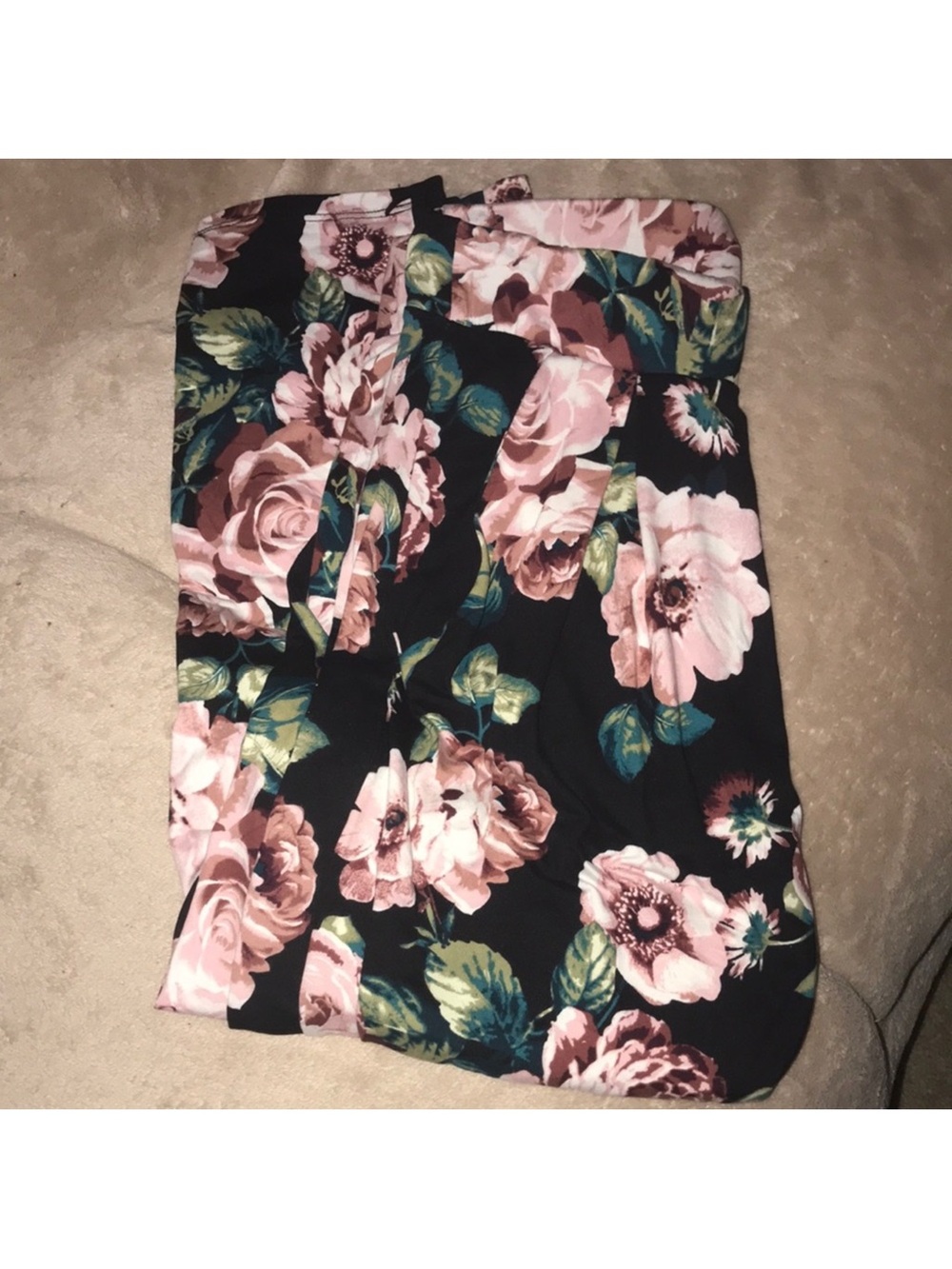 Piphany small Black Floral leggings with Pink Rose Print and pockets